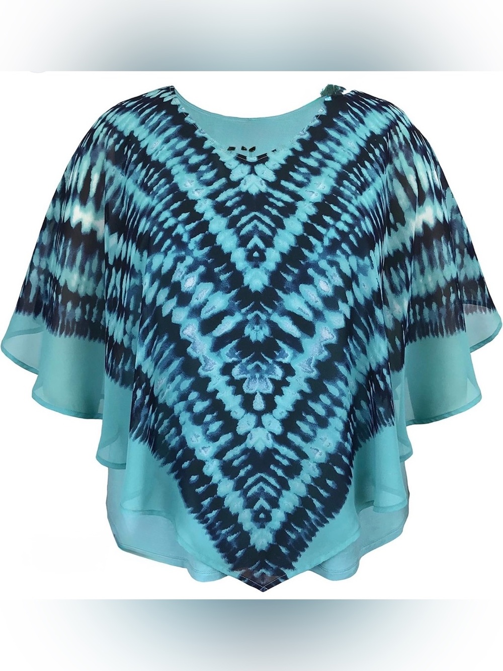 Dressbarn 3X Blue, Teal, White Tank attached chiffon overlay poncho.